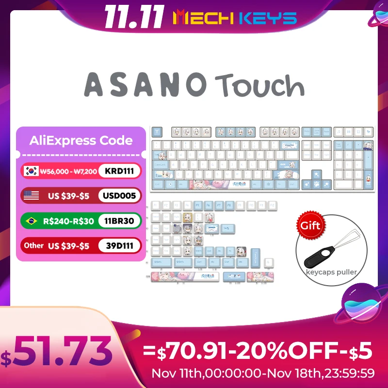 Колпачки для ключей TANCHJIM &amp uсоздание Asano Touch Cherry Profile PBT 158 клавиш технология