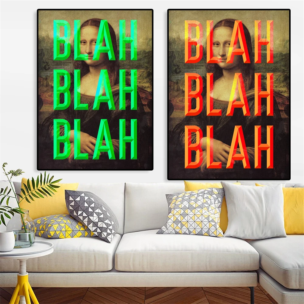 

Vintage Blah Blah Blah Orange Art Print Mona Lisa Wall Art Leonardo Da Vinci Poster Abstract Canvas Painting Home Room Decor