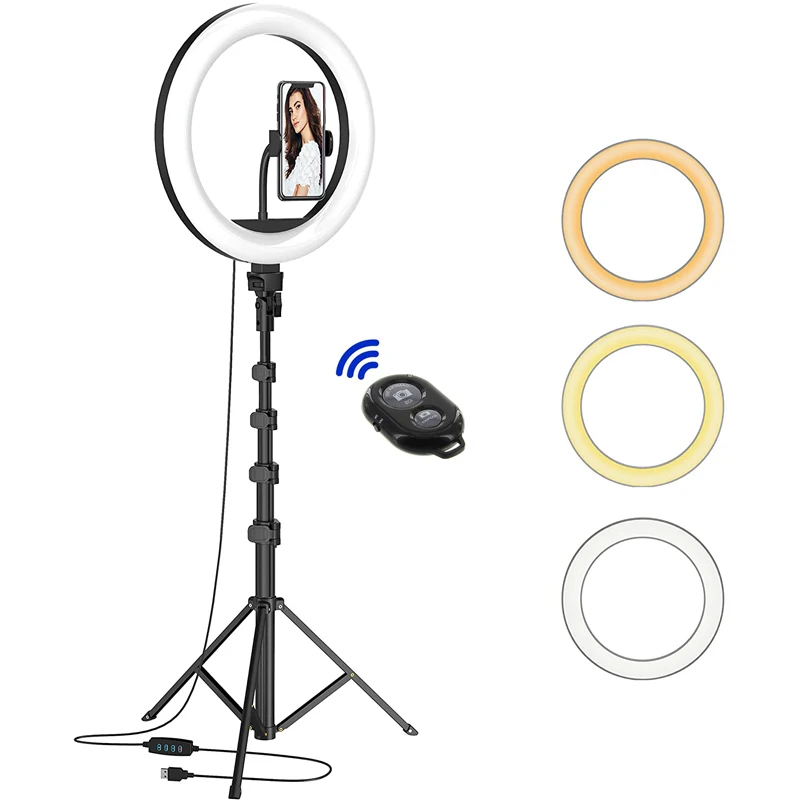 

LED Dimmable Ringlight 12” Selfie Ring Light with 63” Adjustable Tripod Stand Phone Holder,Remote,for Live Stream/Photography