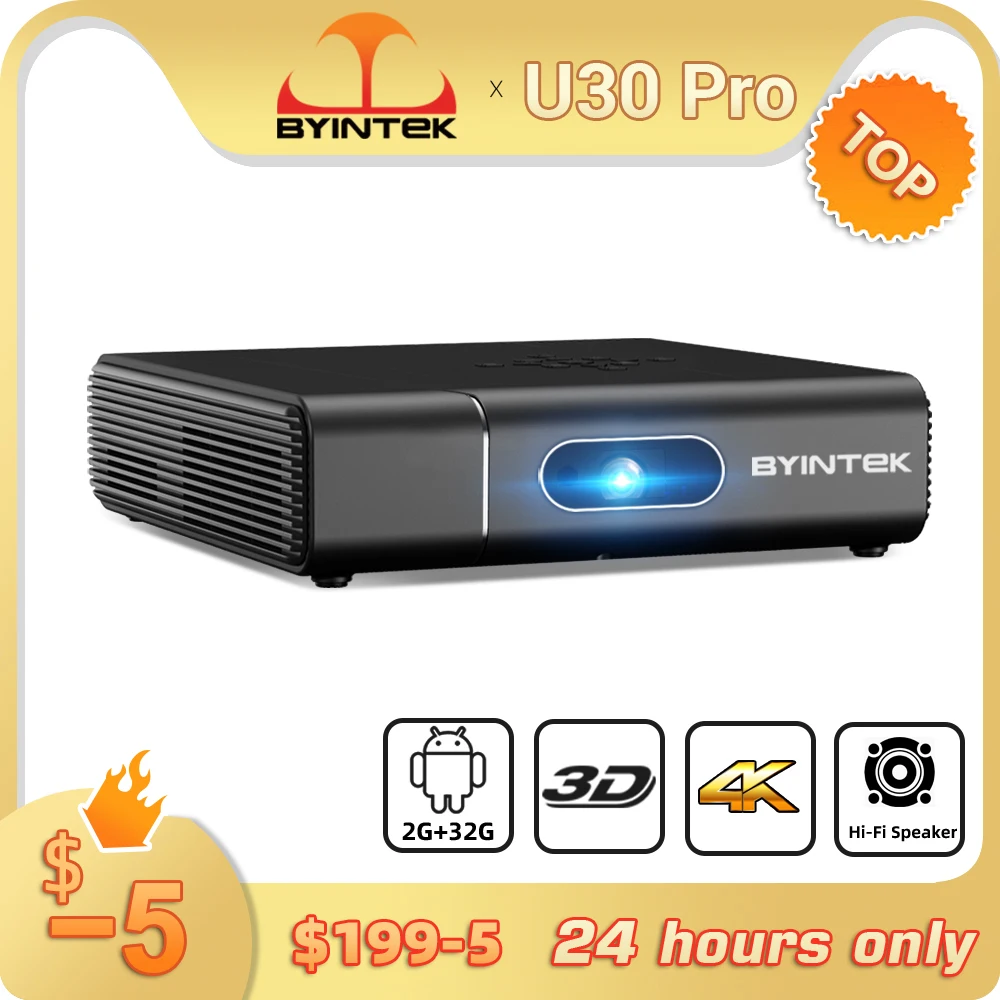 

BYINTEK U30 Pro 3D DLP Android Portable Mini Smart 300inch Home Theater Projector for Smartphone 4K Cinema