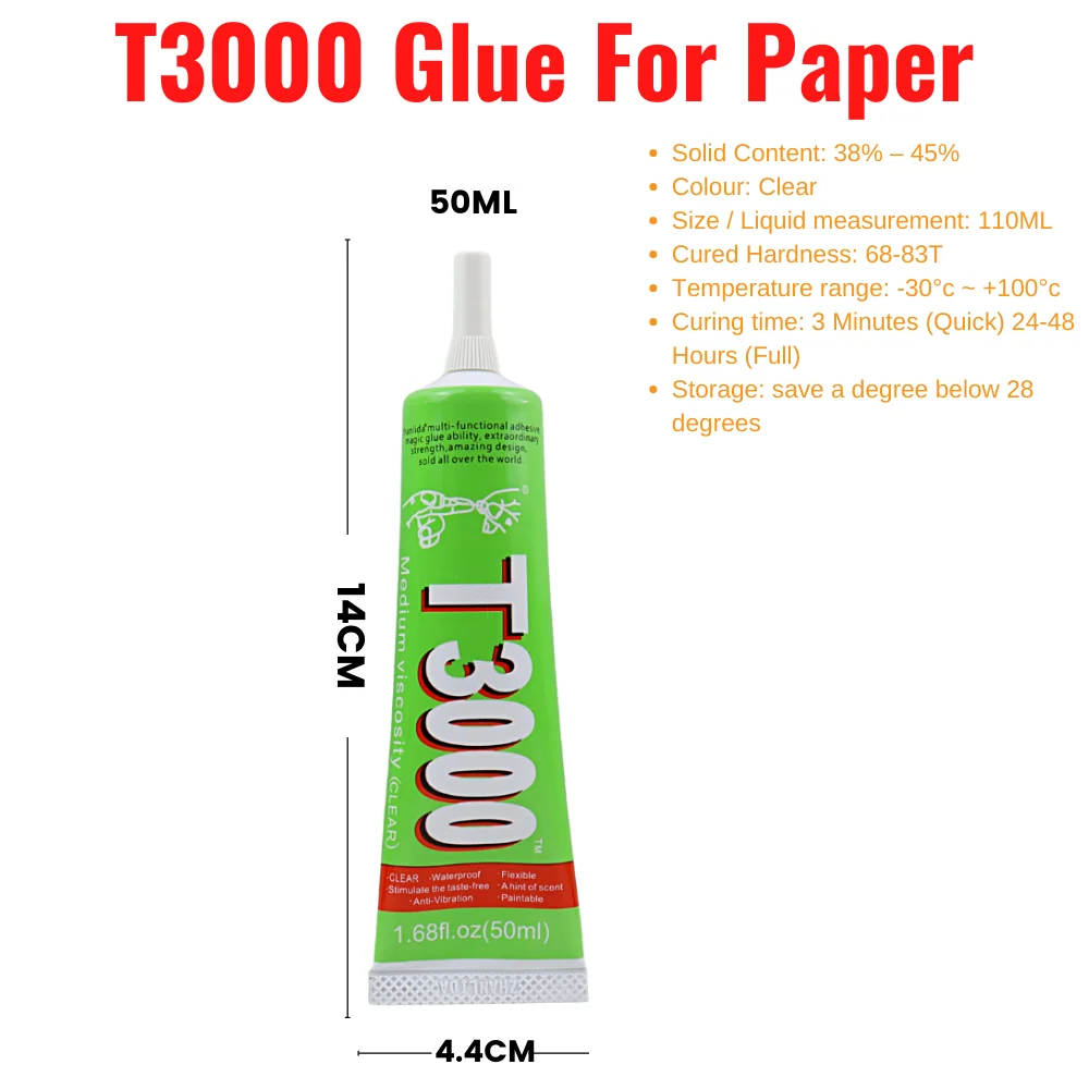 50ML Zhanlida T3000 Clear Contact Adhesive Universal Repair Glue Paper Materials Glue With Precision Applicator Tip
