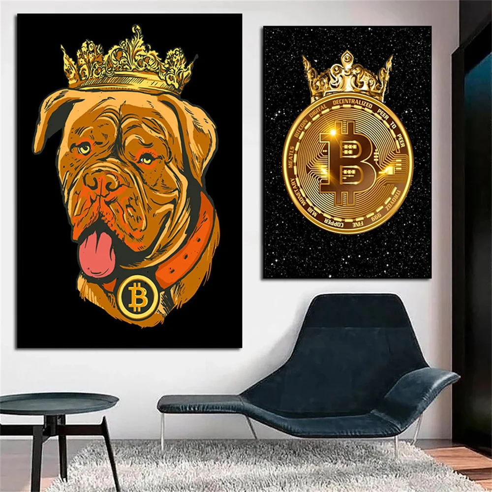 

Funny Puppy with Crown Canvas Wall Painting Europe Nobility Art Prints Poster Animal Pictures For Living Room Home Decor