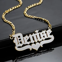 custom heart figaro chain jewelry double layer two tone with heart personalized customized gold plated name necklace for women