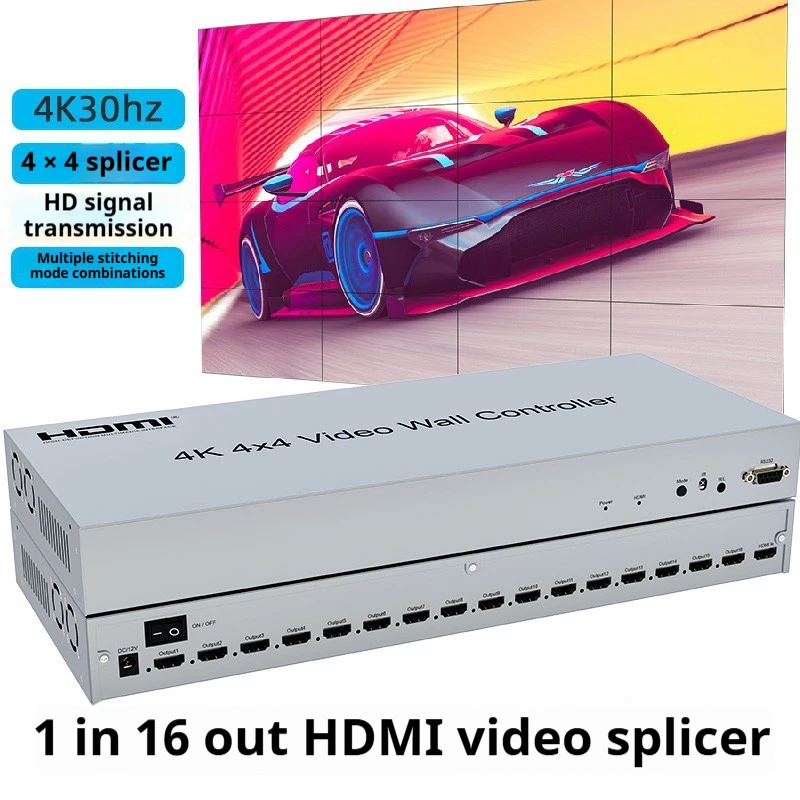 Фото Процессор управления сращиванием экрана HDMI, сращиватель 1 в 16, 4*4 с аудио, 4K30 Гц, HD, непрессованный контроллер видеостены 4K 4x4 №1