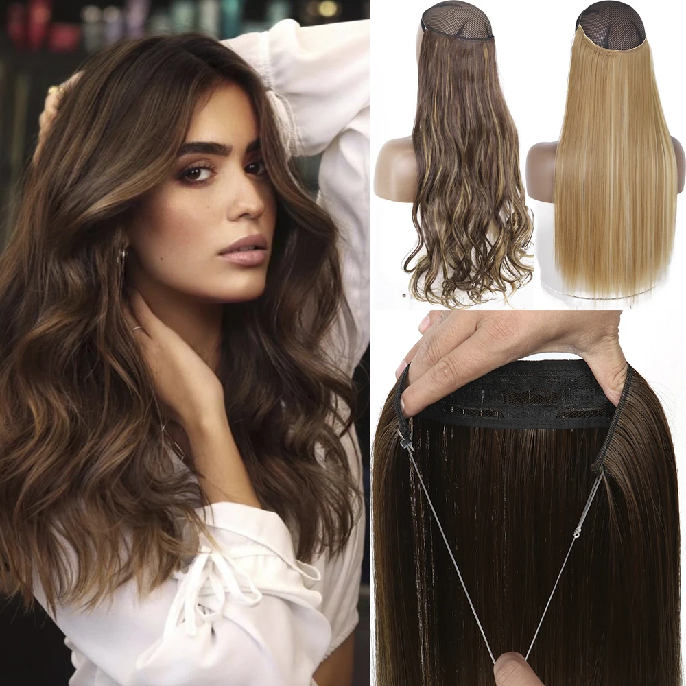 

LISI GIRL 16/22/32Inch No Clip In Artificial Fake Synthetic Natural Hair Extensions Blonde Brown Black Pink Wavy False HairPiece