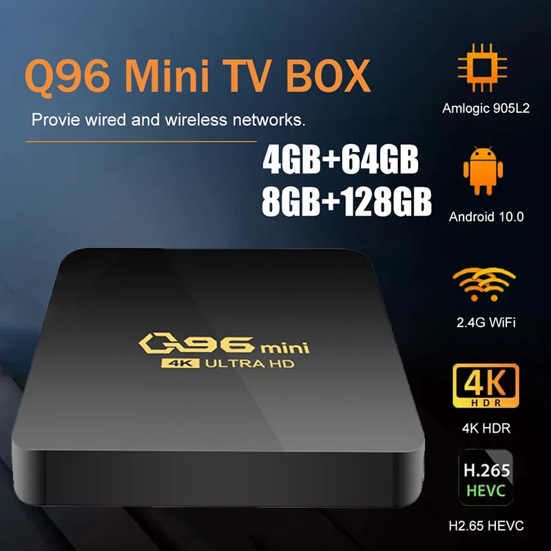 

ТВ-приставка Q96 Mini Smart TV Box Android 10,0 S905L четырехъядерная телеприставка 2,4G WIFI 4K HD H.265 64 Гб 128 ГБ медиаплеер для домашнего кинотеатра ТВ-приставка