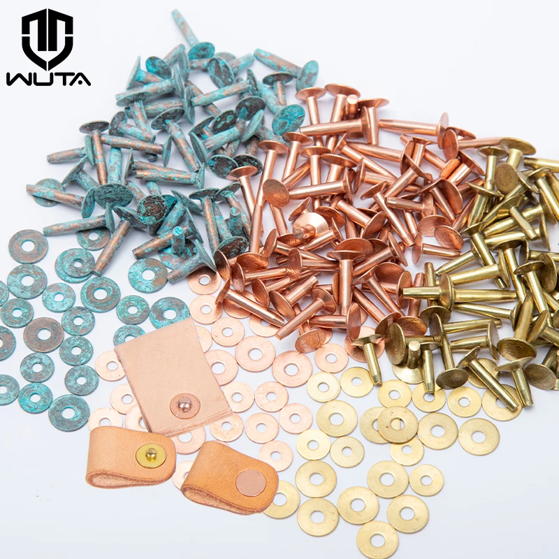 

WUTA 50/100 Set Solid Brass Rivets With Burrs,Copper Rivets Studs Permanent Tack Fasteners Leather Craft,Belts,Halters,Bridle
