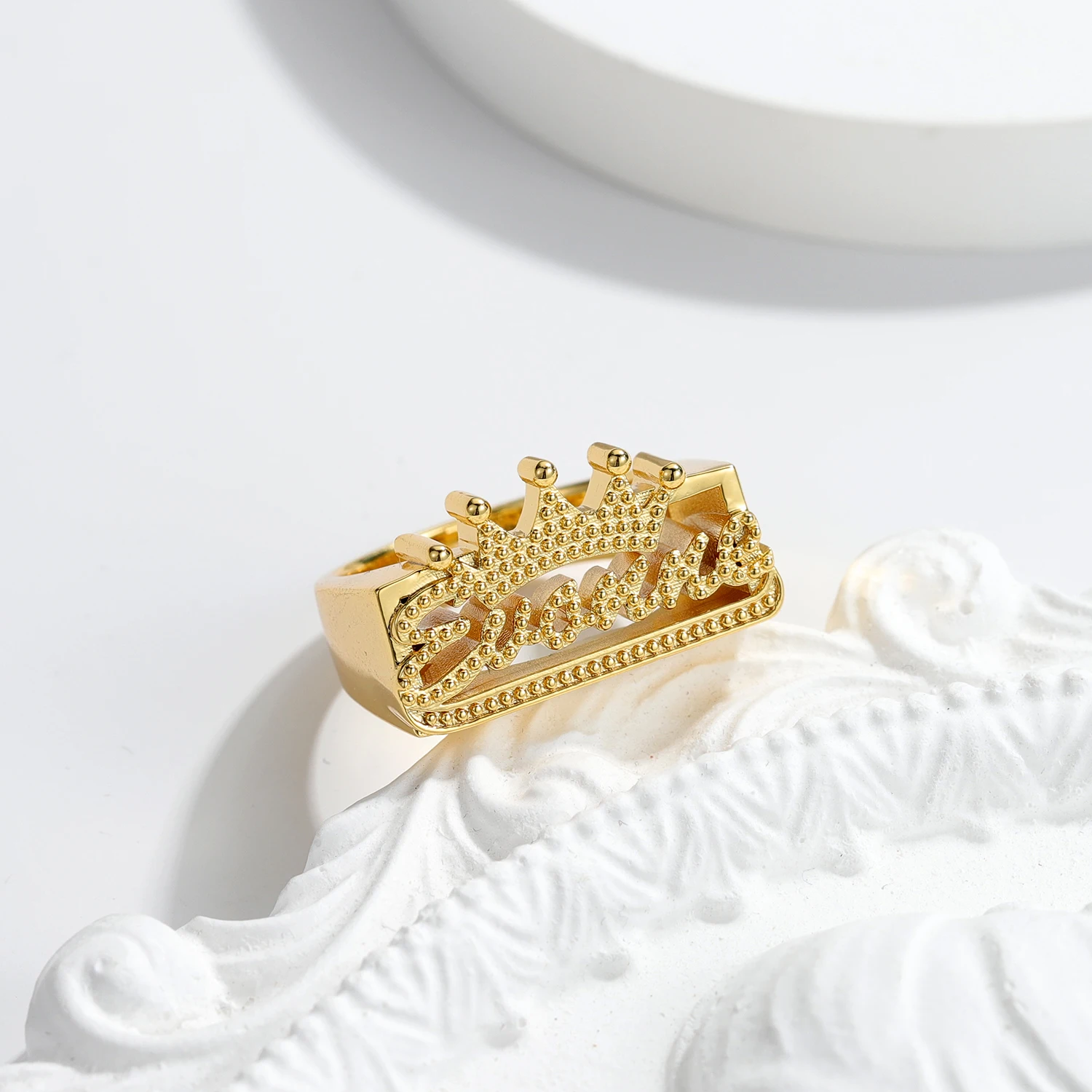 Индивидуальное кольцо с именем и короной персонализированное 3D модное буквой В