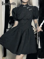 insgoth vintage harajuku woman lolita dress gothic a line party luxury club corset black dress puff sleeves elegant mini dresses