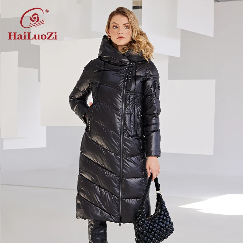 Новая женская зимняя куртка HaiLuoZi 2022 длинная теплая ветрозащитная стеганая