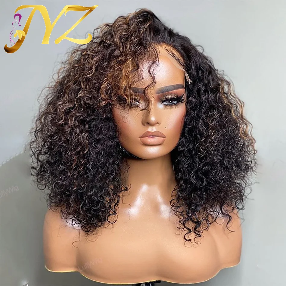 

Highlight Colored Curly Lace Front Human Hair Wigs For Woman 13x4 Honey Blonde Natural Hairline Remy Brazilian Pre-Plucked JYZ