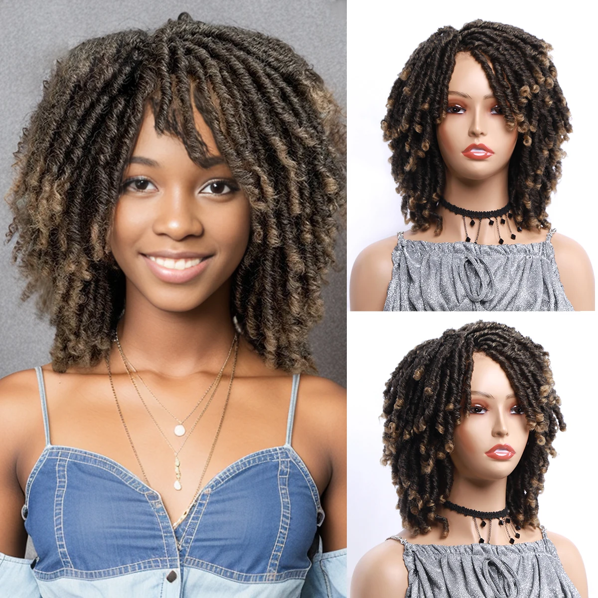 

Amir Synthetic Soft Faux Locs Crochet Twist Hair Wig Female Braided Dreadlock Wigs For Women Breathable Ombro Black Blonde