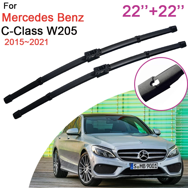 for Mercedes Benz C-Class W205 C180 C200 C220 C250 C300 2015 ~2021 Car Front Windshield Wiper Blades Rubber Accessories Stickers