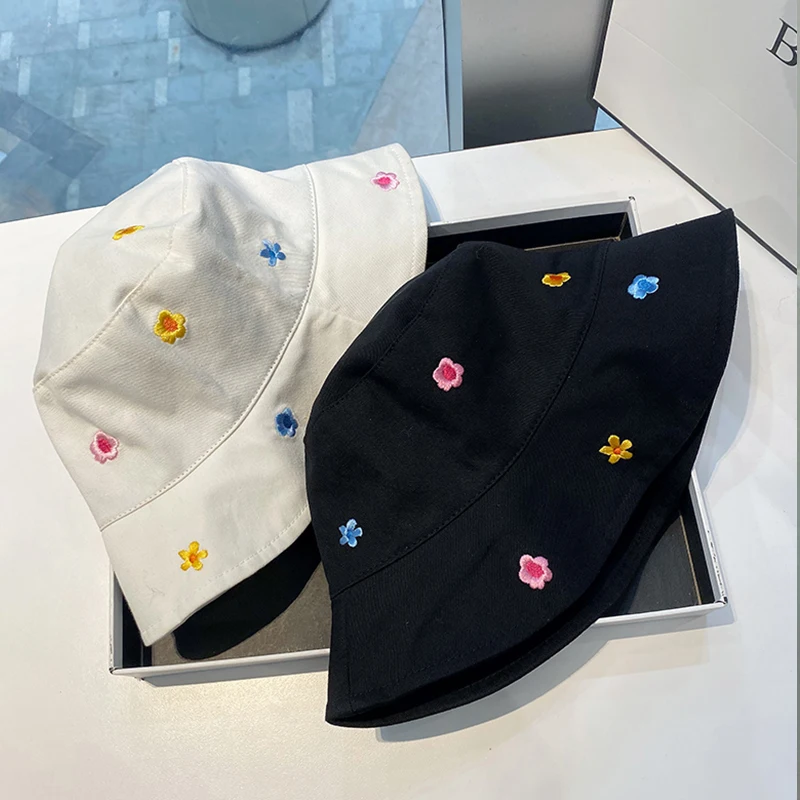 

New Unisex Cotton Bucket Hat Men Women embroidered flowers Sun Cap Summer Panama Fashion Fold Sun Fishing Fisherman Hats