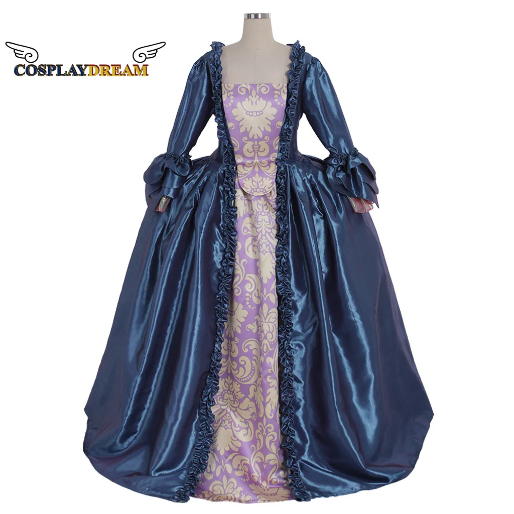 Средневековая 18-го века робкоко синяя модель Мария-Антуанетта синее бальное
