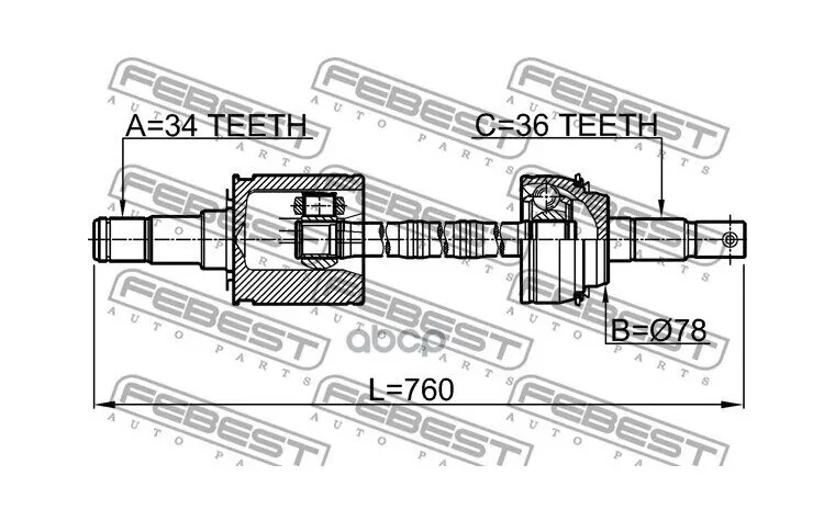 Привод Передний Правый 34x760x36 Toyota Tundra Gsk5# Uck5# Upk5# Usk5# 2006.11- [Us] Febest арт. 0114-UCK50 - купить