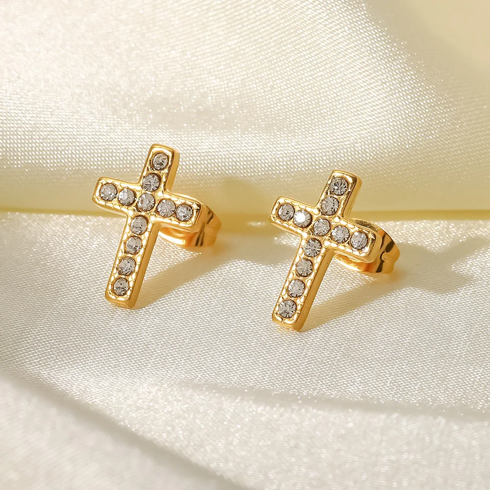 Uworld Роскошные серьги-гвоздики с белым цирконом инкрустированные крестом Женская