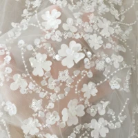 1 yard exquisite beading 3d lace fabric with shabby flower leaf bridal dress wedding gown fabric by yard leaf emrboidery