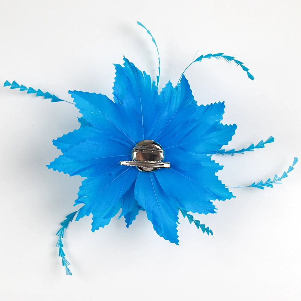 Красивая шляпа-чародей синие перья цветок брошь для волос заколки девочек сделай
