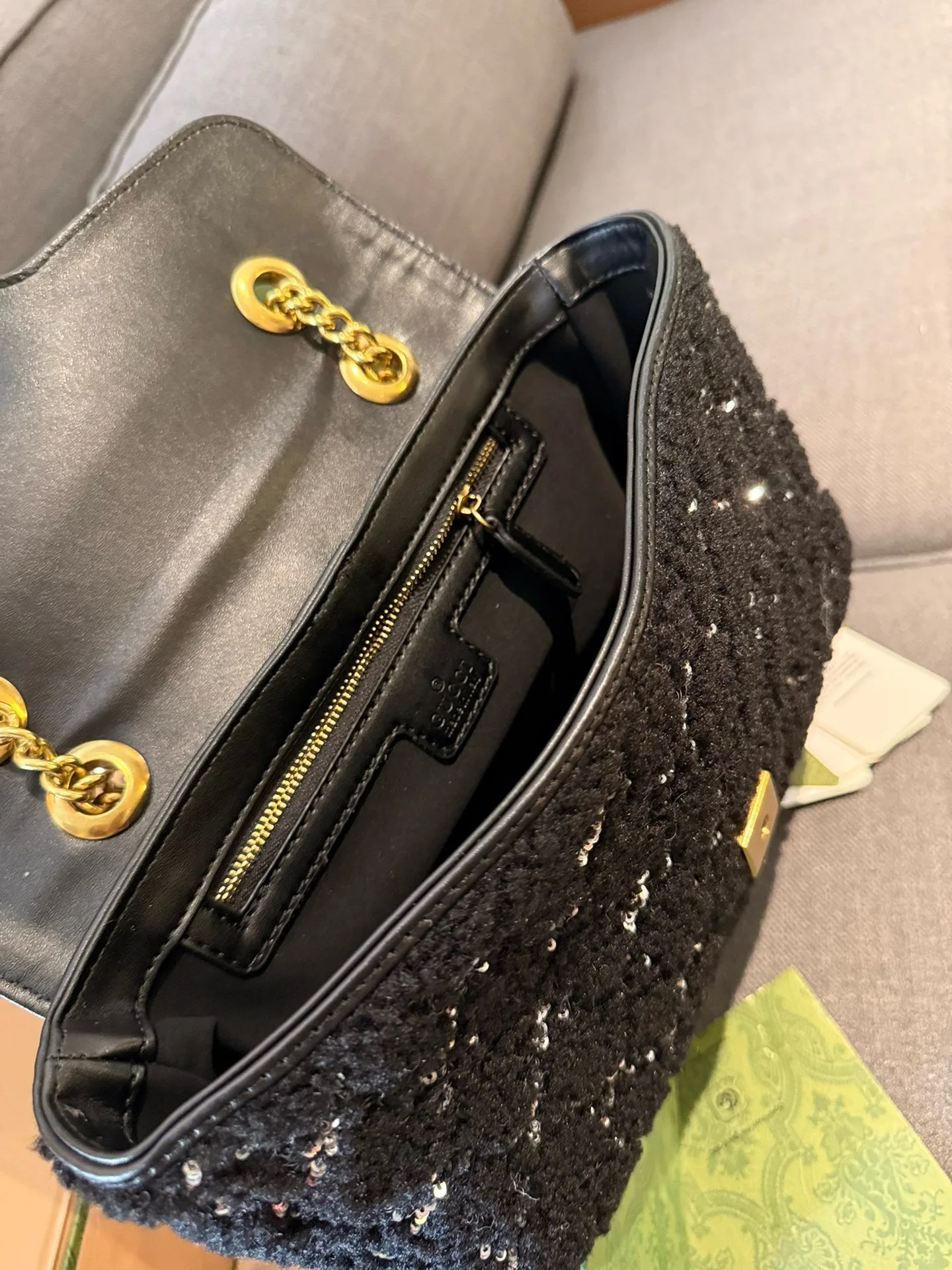 Сумка через плечо из овечьей шерсти черного цвета 27 см GG MARMONT МАЛЕНЬКАЯ СУМКА в