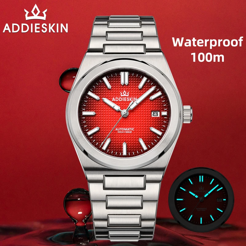 Фото AddiesKin K004 9015 Автоматические мужские часы с желтым вафельным циферблатом, 39 мм, ультратонкие, водонепроницаемость 100 м, сапфировое стекло, люминесцентное покрытие BGW9, подарок для мужчин. №1