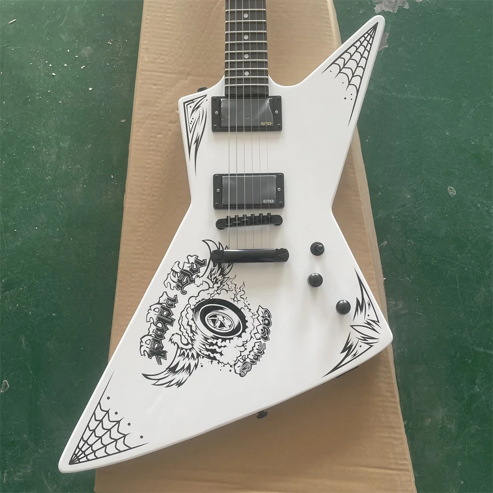 

In Stock White EX Electric Guitar Water Transfer HH Pickups Black Hardware Dot Inlay Guitars Guitarra