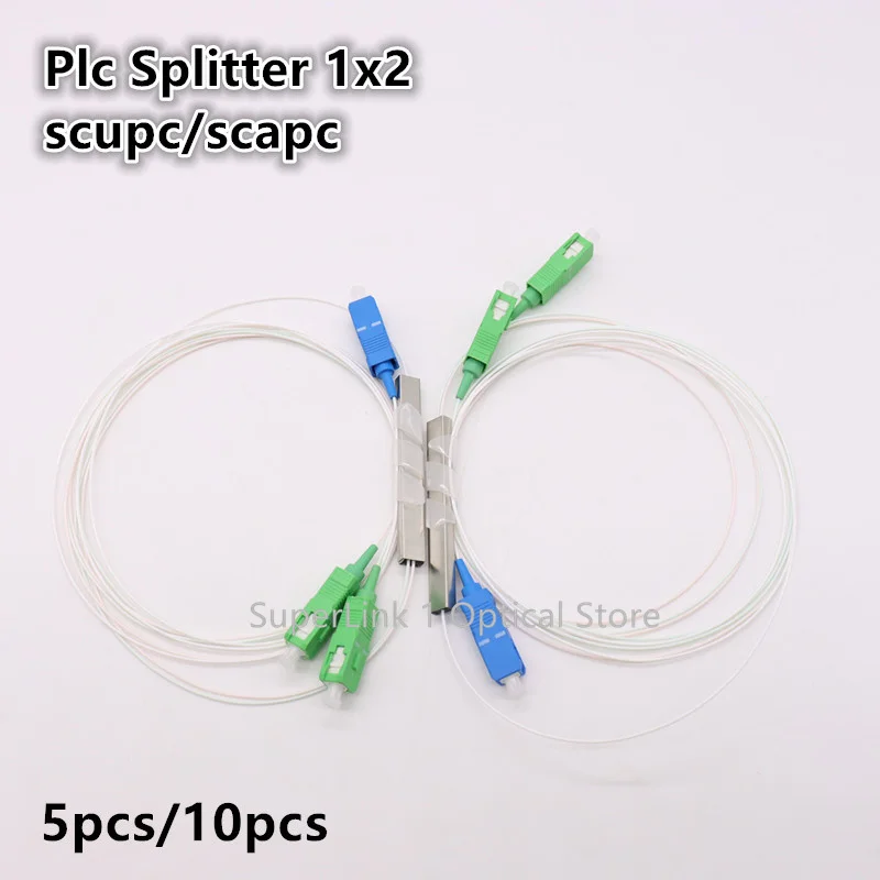 5pcs/10PCS Fiber Optics PLC Splitter 1x2 SCupc SCApc ftth Mini steel tube type 0.9mm optical fiber Splitter SCUPC SCAPCConnector