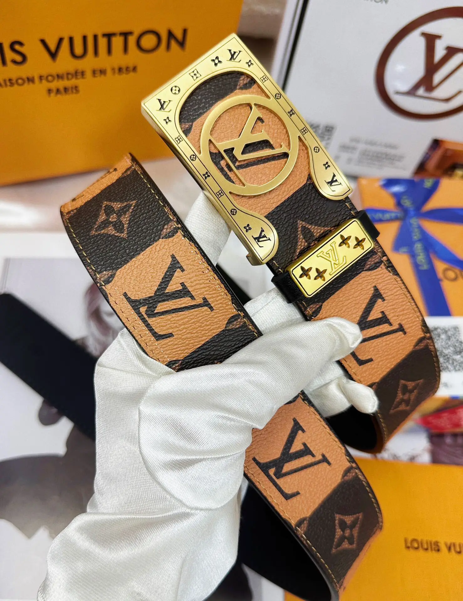 точная копия 1:1 Модный КлассичесКий С Полой Тонкой Пряжкой В Стиле Louis Vuitton Новый