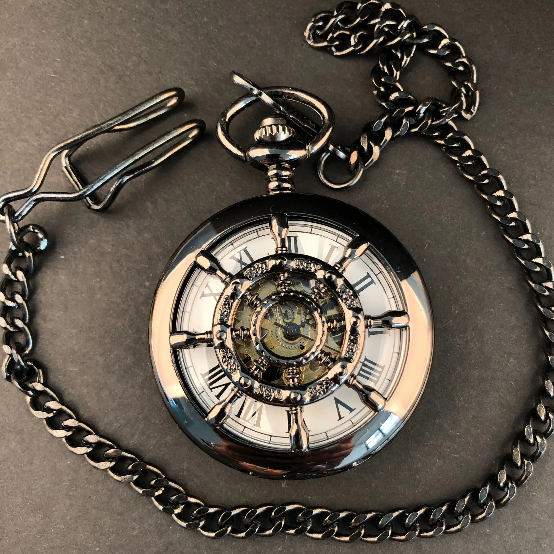 Classic Personality Ship Steering Wheel Pocket Watch Steampunk Vintage Pendant Mens Pocket&Fob Watches with Chain Gifts