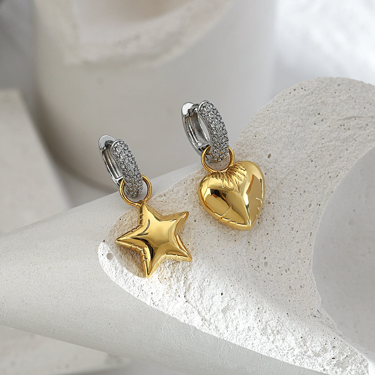 Серьги-кольца Greatera женские асимметричные ювелирные украшения с декором