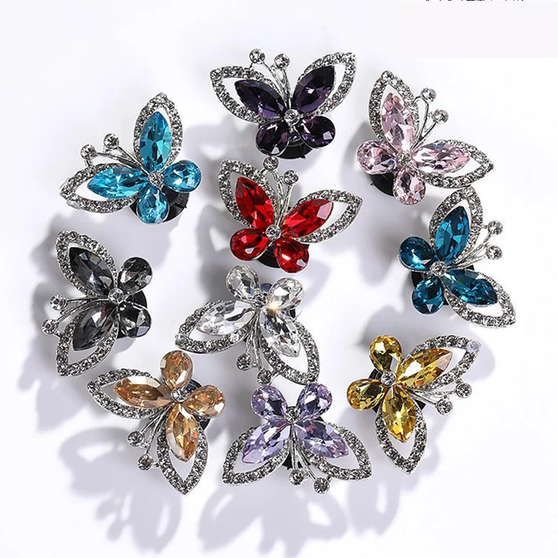 

2PCS Sales Metal Rhinestone Butterfly Croc Charms Luxury Designer Bling Butterfly Shoe Charms Decoration Girl's Croc Accessories