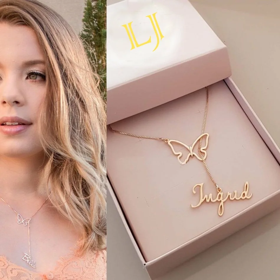 

Butterfly Adjustable Tie Necklace with Name Custom Jewelry in Ancient Coin (Identical to 18K Gold)-Lord Bel Jewelry