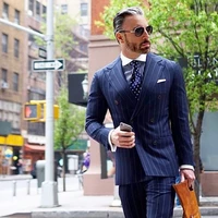 navy blue striped business suit for men 2022 slim fit 2 piece groom tuxedos plus size men suits blazer sets male
