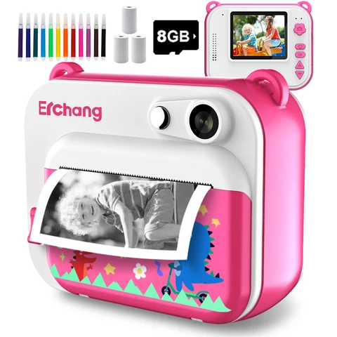 Детская камера Мгновенной Печати с термопринтом, Детская цифровая фотокамера, фотокамера для девочек, видеокамера, подарок на день рождения для мальчиков