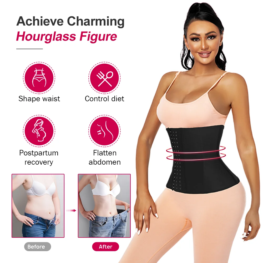 Atbuty Latex Waist Trainer Corset Steel Bone Cincher Modeling Strap Tummy Slim Belly Belt Women Colombian Girdle Body Shaper