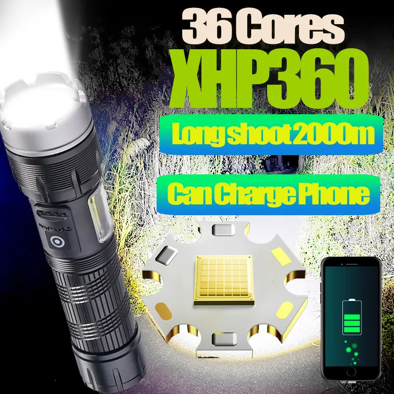 

36Cores XHP360 3000000LM Powerful Flashlight 26650 USB Rechargeable Flash Light Zoomable Tactical Torch LED flashlight Lantern