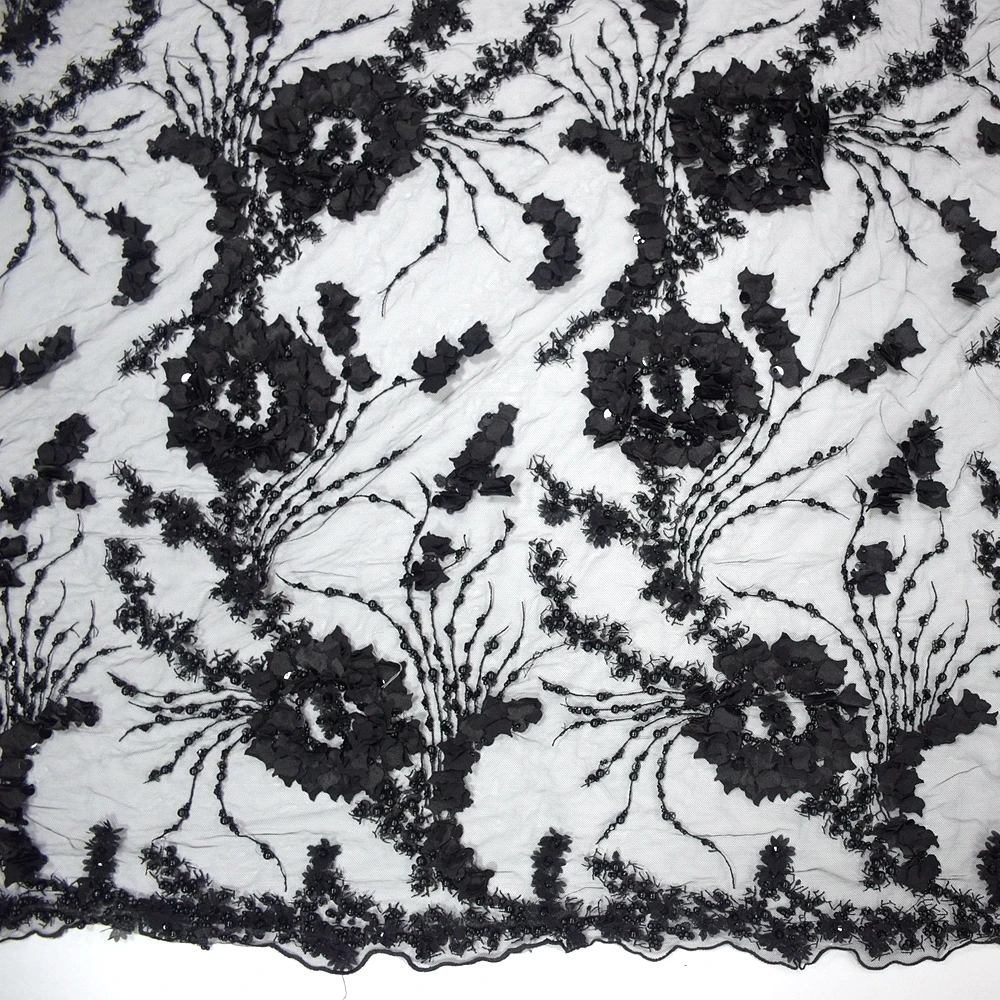 

New Arrrival Handmade Black Lace Fabric High Quality Nigeria Net Lace Fabric With Sequins French Tulle Lace Fabric For Party