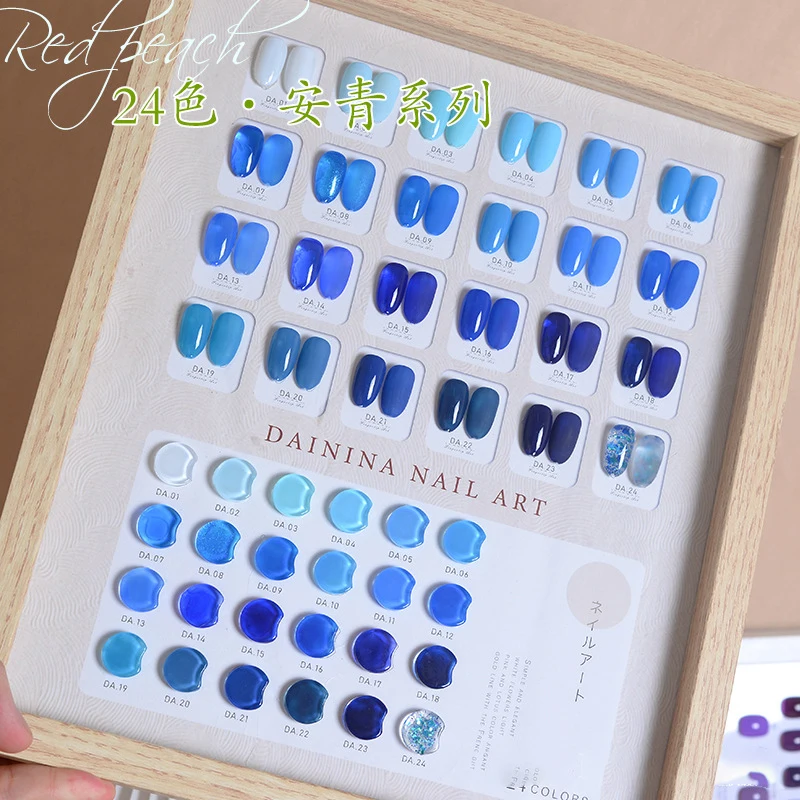 

24Pcs/Set Blue Color Gel Polish Set With Nail Display Card 15ml Semi Parmanent UV Gel Nail Polish Kit For Salon Nail Art Design