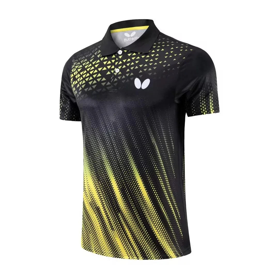 Men T-shirt Quick Drying Women Training Badminton Uniforms Table Tennis Lapel Clothes Printing Boys Breathable Sport Wear