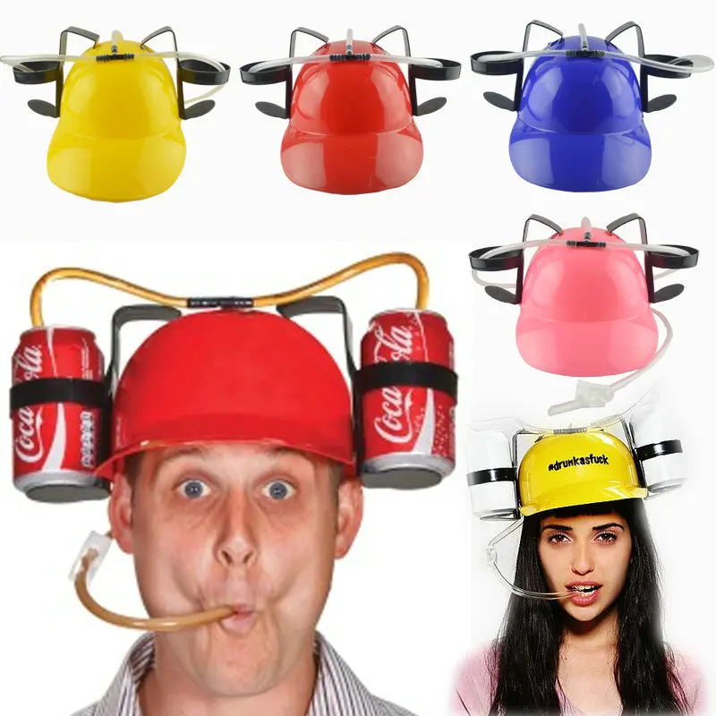 

Lazy lounge Beer Cola Soda Guzzler Helmet Handsfree Drink Hat Birthday Party Cool Unique Toy