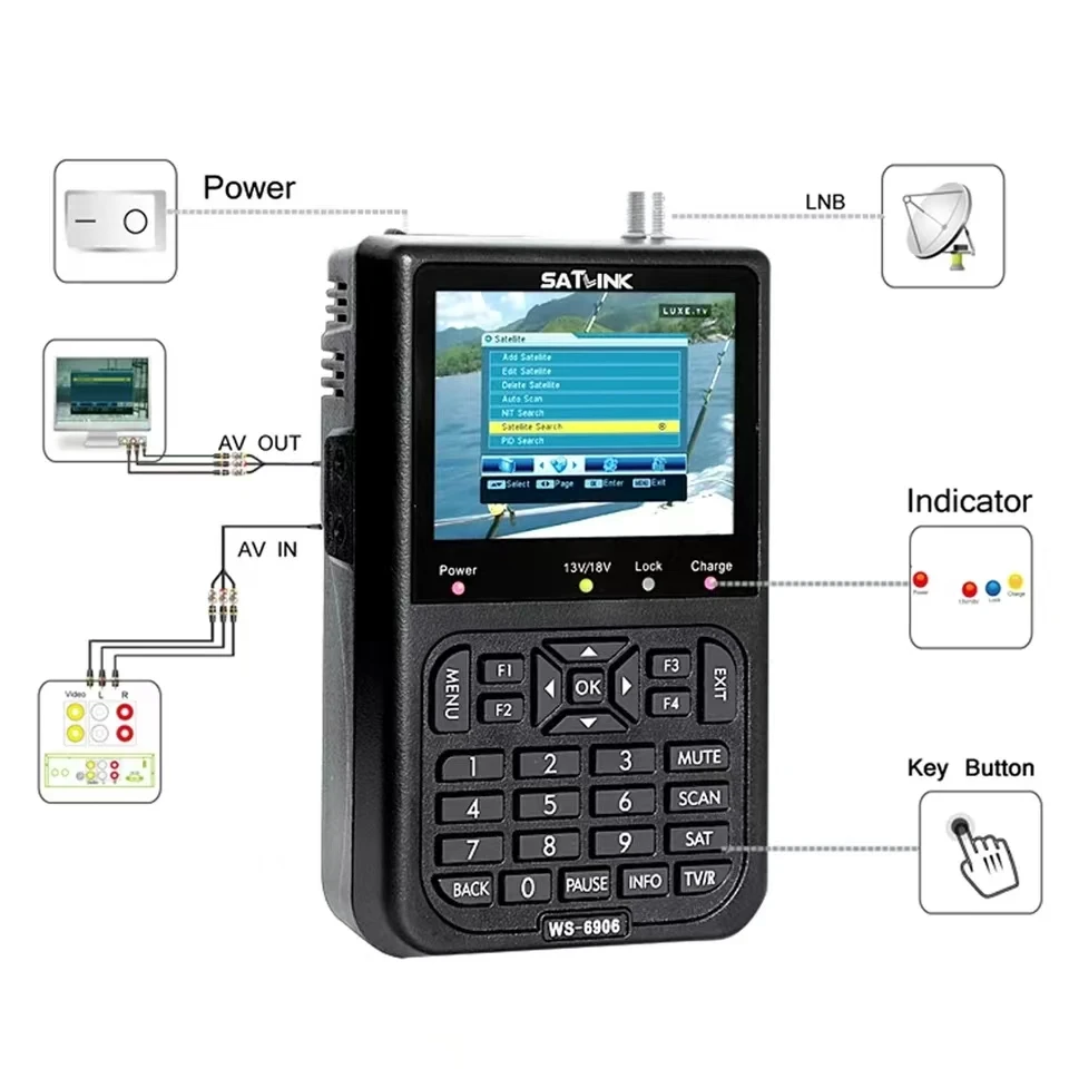 Фото SATLINK WS6906 3.5-дюймовый портативный ЖК-дисплей с высокой четкостью изображения, цифровой измеритель сигнала спутникового приема с отображением данных №2