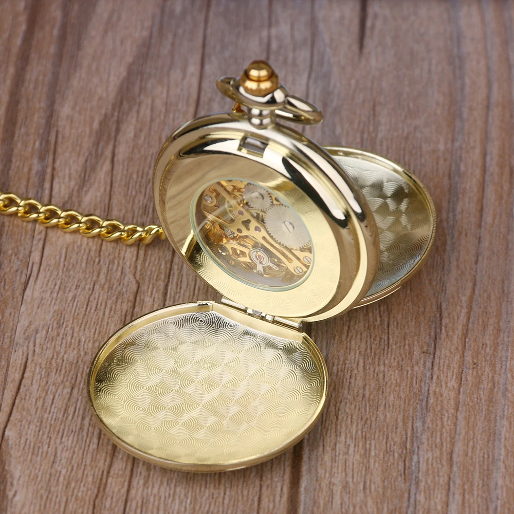 New Arrival Double Open Luxury Pure Color Without Pattern Mechanical Pocket Watches For Men Women Necklace Pendant with Chain
