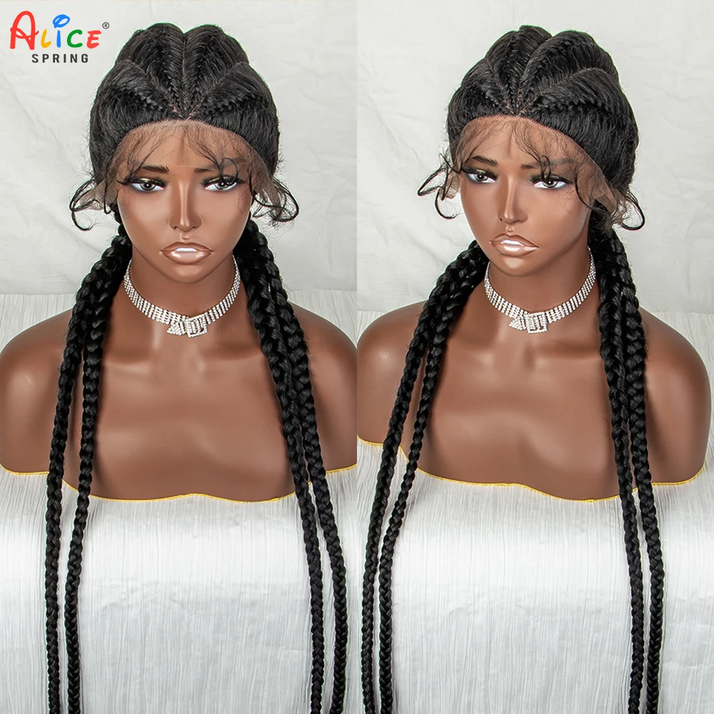 36 inches Braided Wigs Synthetic Lace Front Wigs with Baby Hairs Tightly and Neatly Braids Natural Parting for Black Women