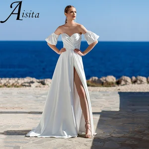 Intriguing High Split Wedding Dress Sweetheart  A-Line Removeable Short Sleeves Bridal Gowns Lace Up Back Vestidos De Novia