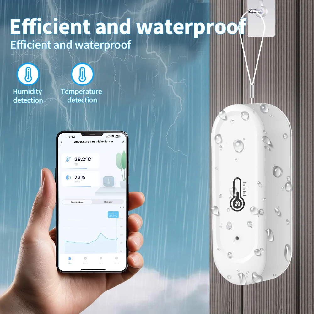 Фото Датчики температуры и влажности IP65 Tuya Zigbee/WiFi, водонепроницаемые, для умного дома, наружные/внутренние, с поддержкой Alexa и Google Assistant №3