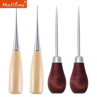 4pcs wooden handle sewing awl hand stitch leather awl tools leather needles for diy sewing repairing shoe repair tools