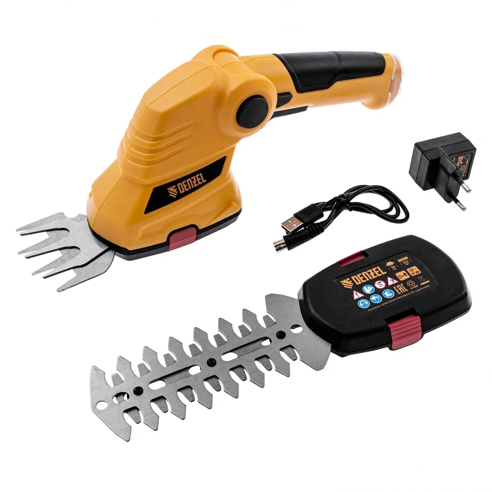 Ножницы-кусторез аккумуляторные 3.6В Li-Ion 1.5 Ач Denzel +Сменная насадка! Встроенный АКБ