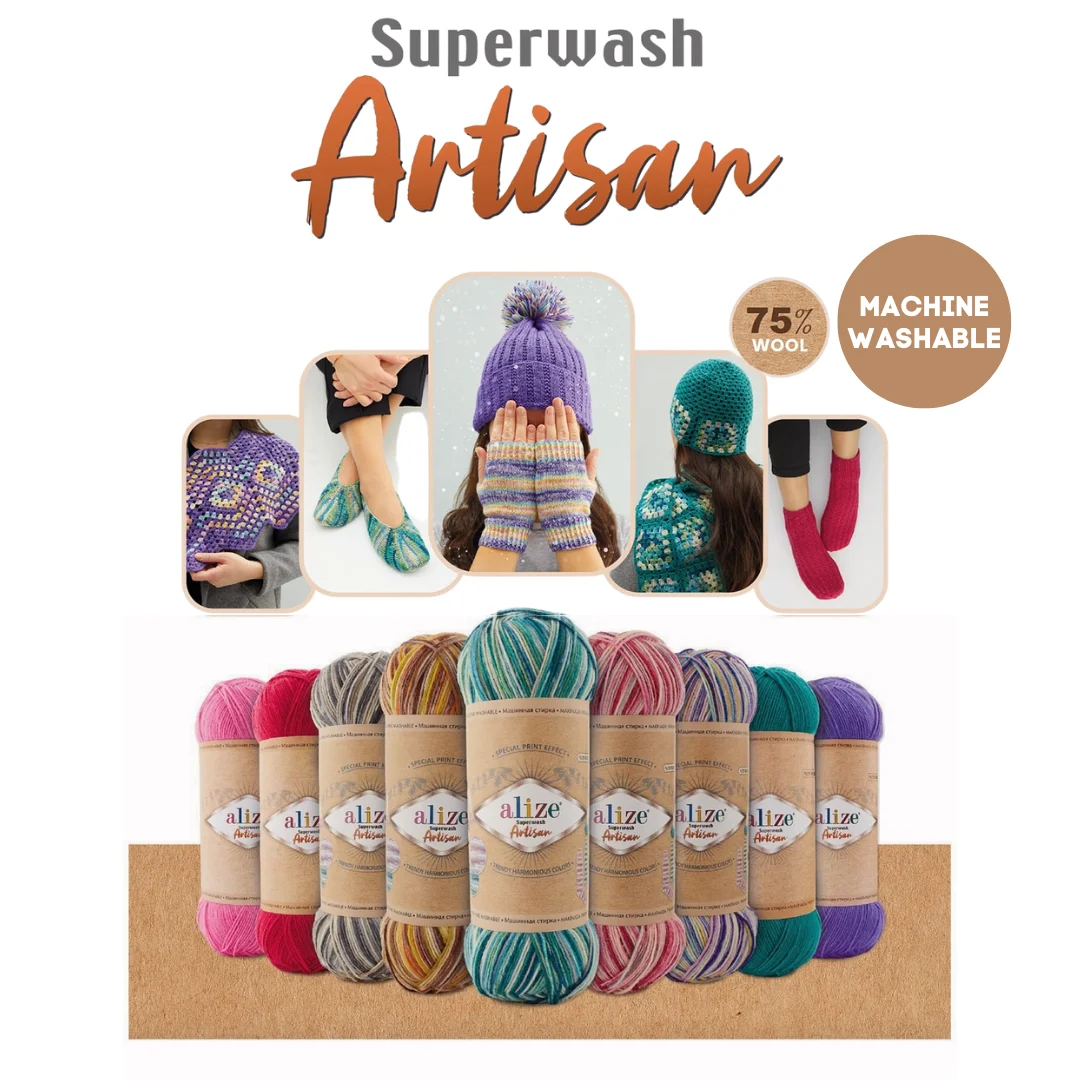 

Alize Superwash Artisan Yarn for Hand Knitting Wool Thread DIY Socks Sweater Vest Blouse Scarf Beret Cardigan Booties Gloves