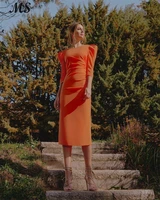 ms a line orange satin evening gowns o neck low back ankle length long prom party dress simple vestido de noche women gowns 2022