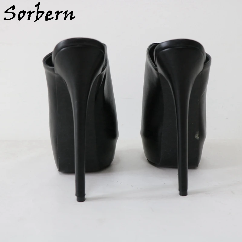 Sorbern Black Matt Women Slipper Open Toe Stilettos High Heel Platform Shoes Slip On Outdoor Unisex Summer Shoe 16Cm Heeled